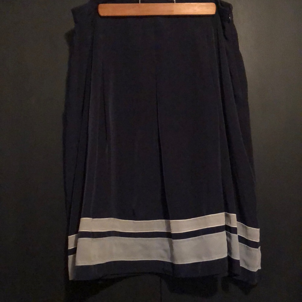 Navy Blue Knee Length Pleated Lined Skirt
